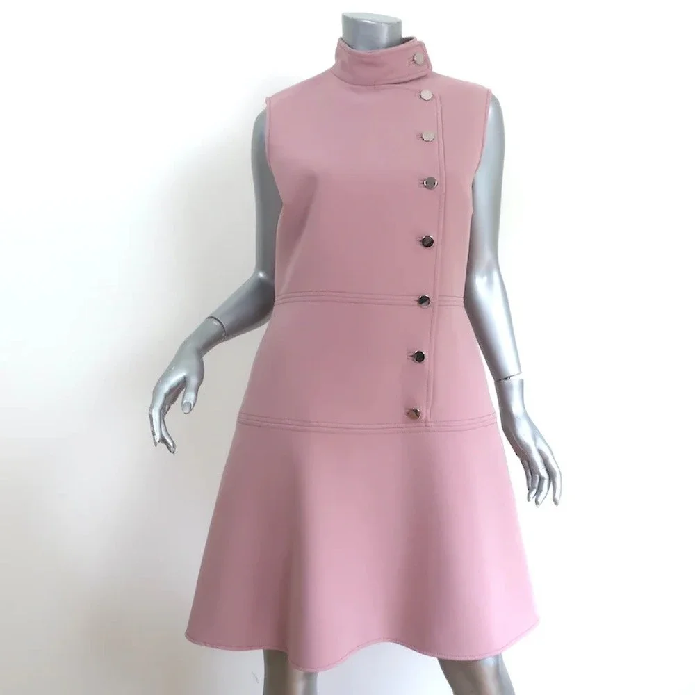 Gucci Mock Neck Sleeveless Buttoned Mini Dress Dusty Pink Crepe Size 46 - Picture 1 of 9